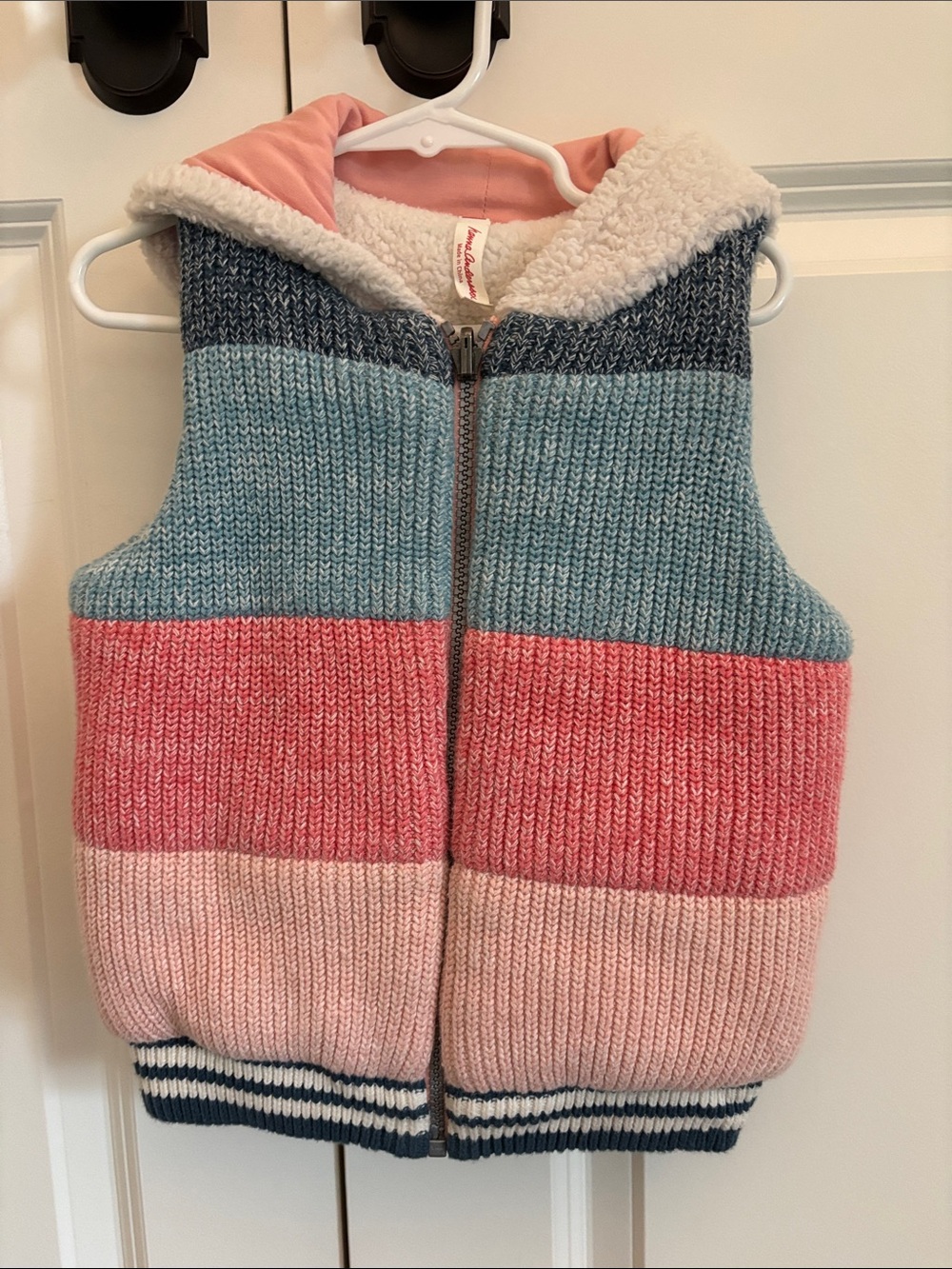 Hanna Andersson Colorblock Sherpa-Lined Knit Vest in Blue, Pink and Coral